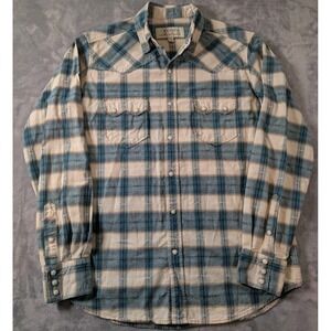 Ryan Michael Pearl Snap Sawtooth Flannel Shirt Western Cowboy Blue Men's M
